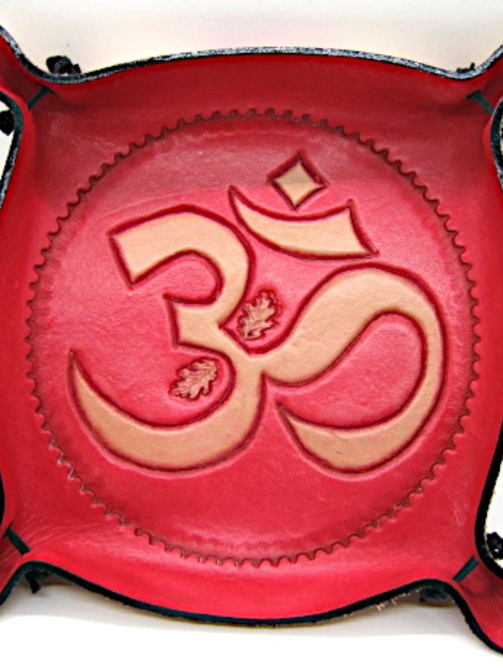 Tooled OM Leather Valet Tray | Office Desk Organizer | Catchall Tray